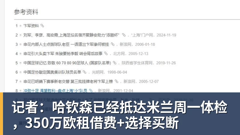 记者：哈钦森已经抵达米兰周一体检，350万欧租借费+选择买断